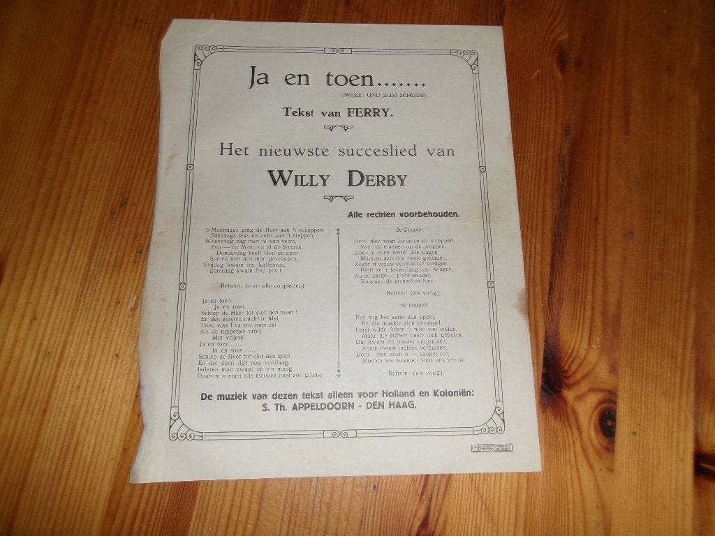 Willy derby / ferry - ja en toen... - Tekstblad, Ophalen of Verzenden, Gebruikt, Boek, Tijdschrift of Artikel