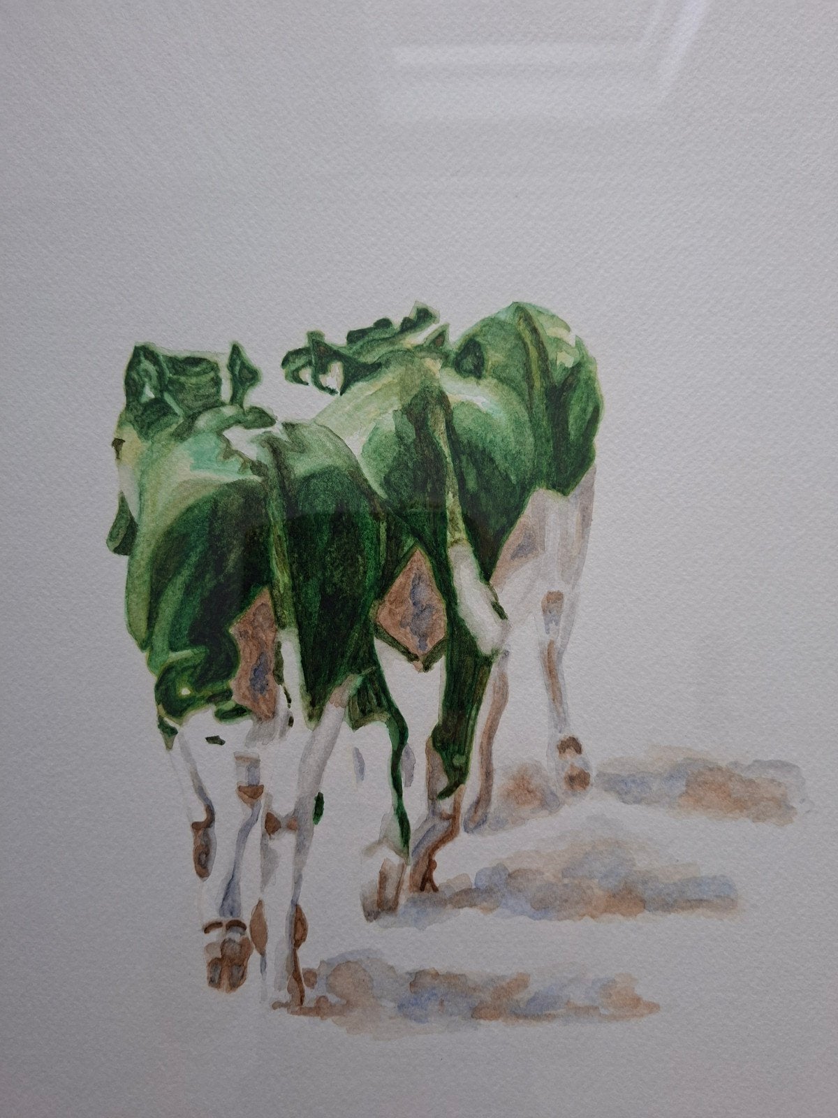 Aquarel Koeien, Schilderij Koeien eigen werk, Kunst Koeien, Ophalen of Verzenden, Passe-partout, Aquarel, Dieren