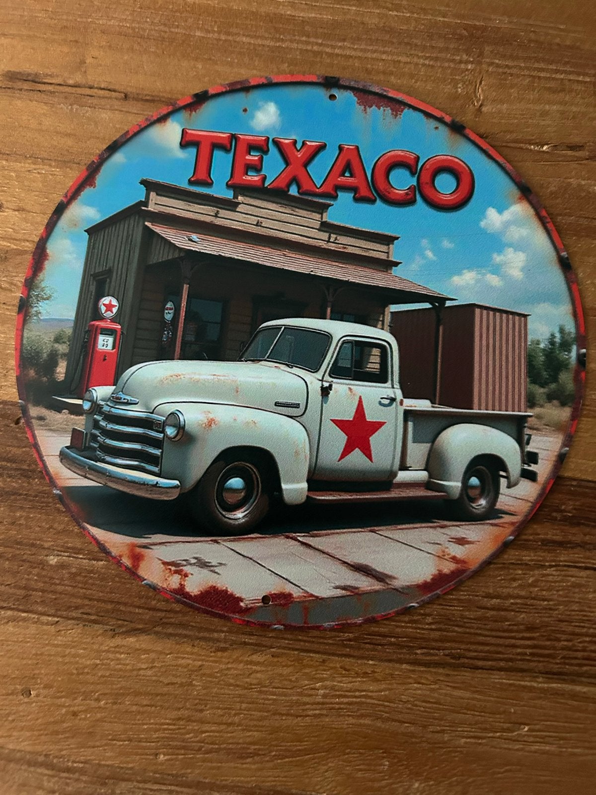 Rond metalen Texaco bord - Vintage look, Ophalen of Verzenden, Nieuw