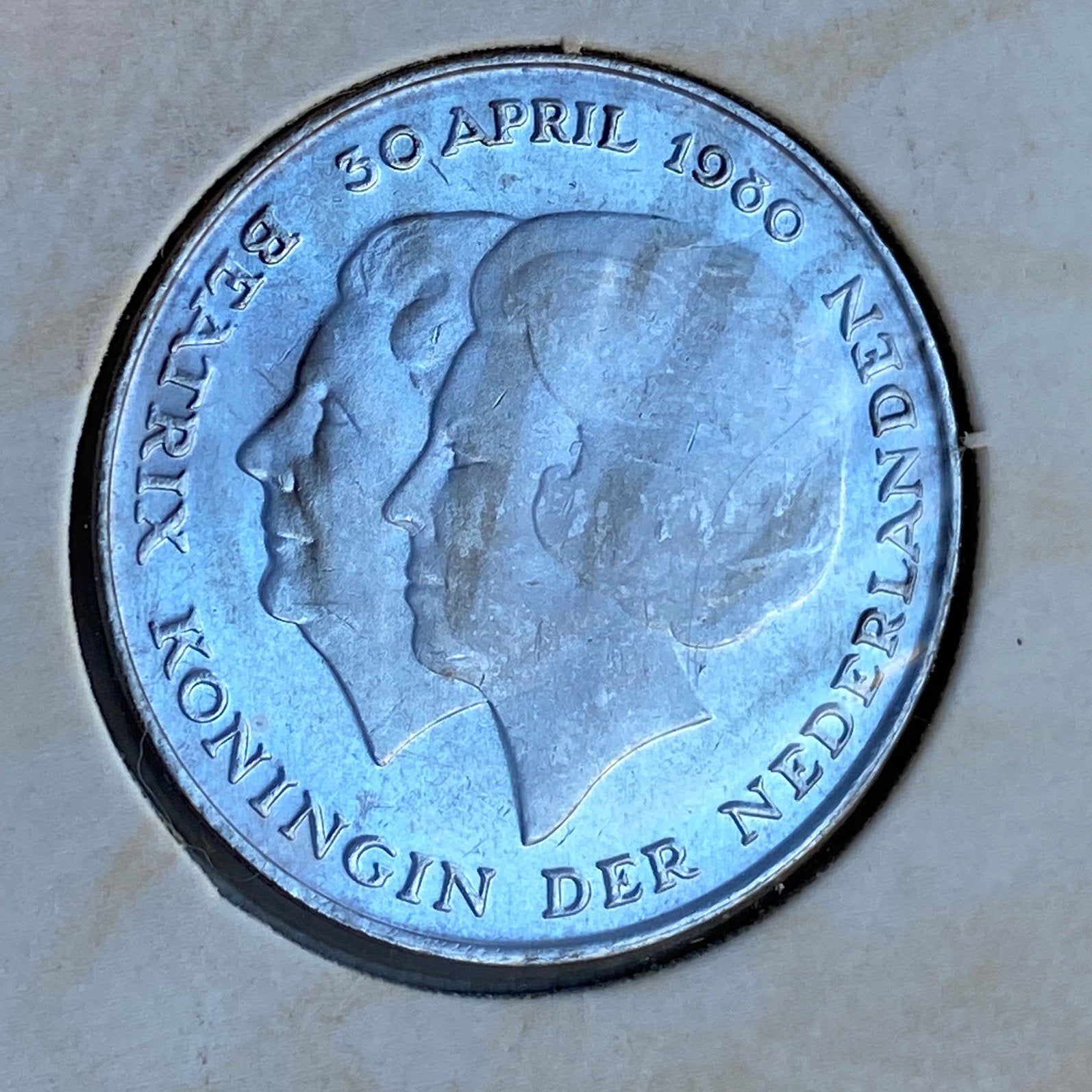 Dubbele Kop Rijksdaalder uit 1980 van Juliana & Beatrix, Verzenden, Koningin Juliana, 2½ gulden, Losse munt