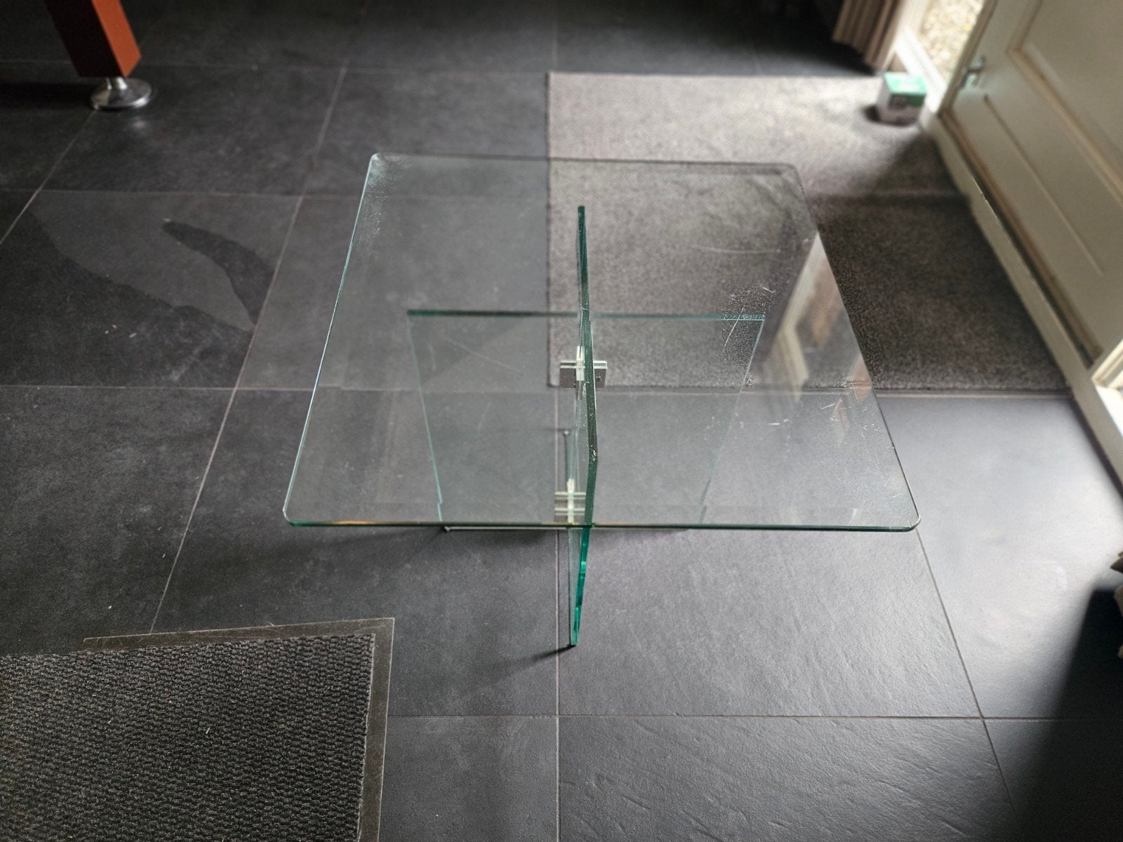 glazen vierkante tafel 60 cm hoog, Huis en Inrichting, 45 tot 60 cm, Gebruikt, Vierkant, Glas