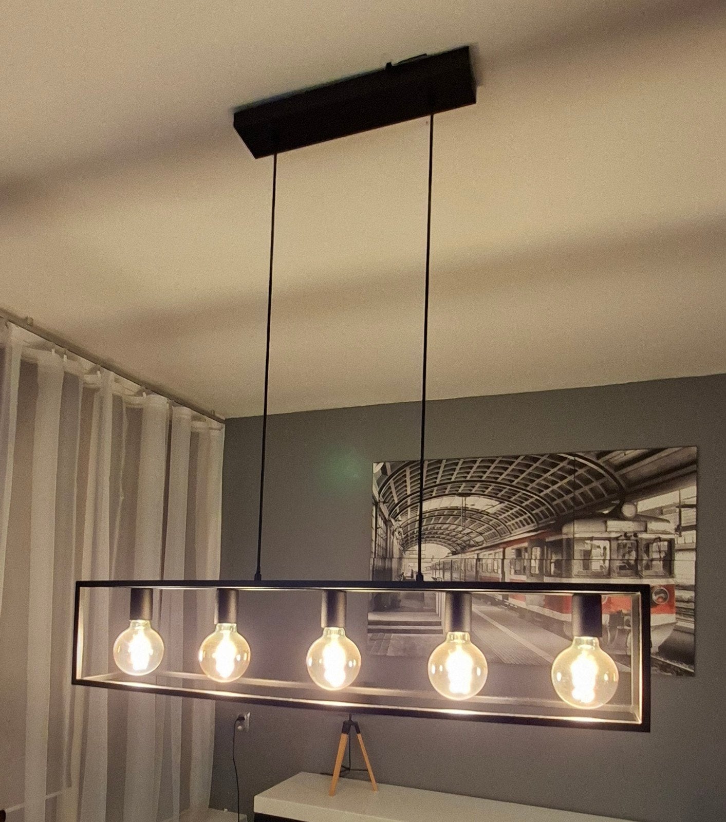 EGLO hanglamp Eldrick, zwart metal, industriële lamp, Ophalen, Zo goed als nieuw, Glas, E27 (groot)