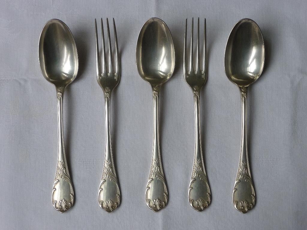 Christofle Marly set van 3 dinerlepels en 2 dinervorken, Antiek en Kunst, Antiek | Bestek, Ophalen of Verzenden