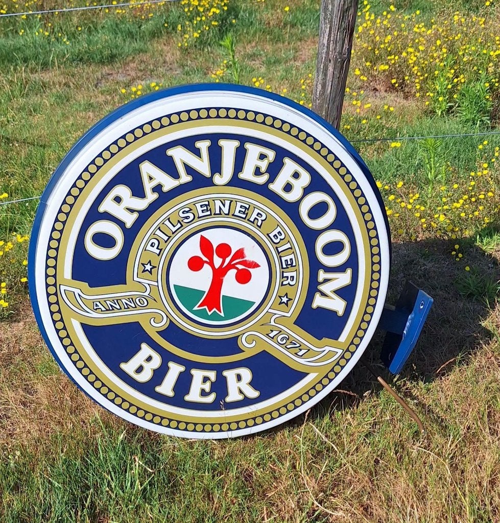 Vintage dubbelzijdige lichtreclame van Oranjeboom bier🍺, Verzamelen, Merken en Reclamevoorwerpen, Ophalen, Gebruikt, ., Lichtbak of (neon) lamp