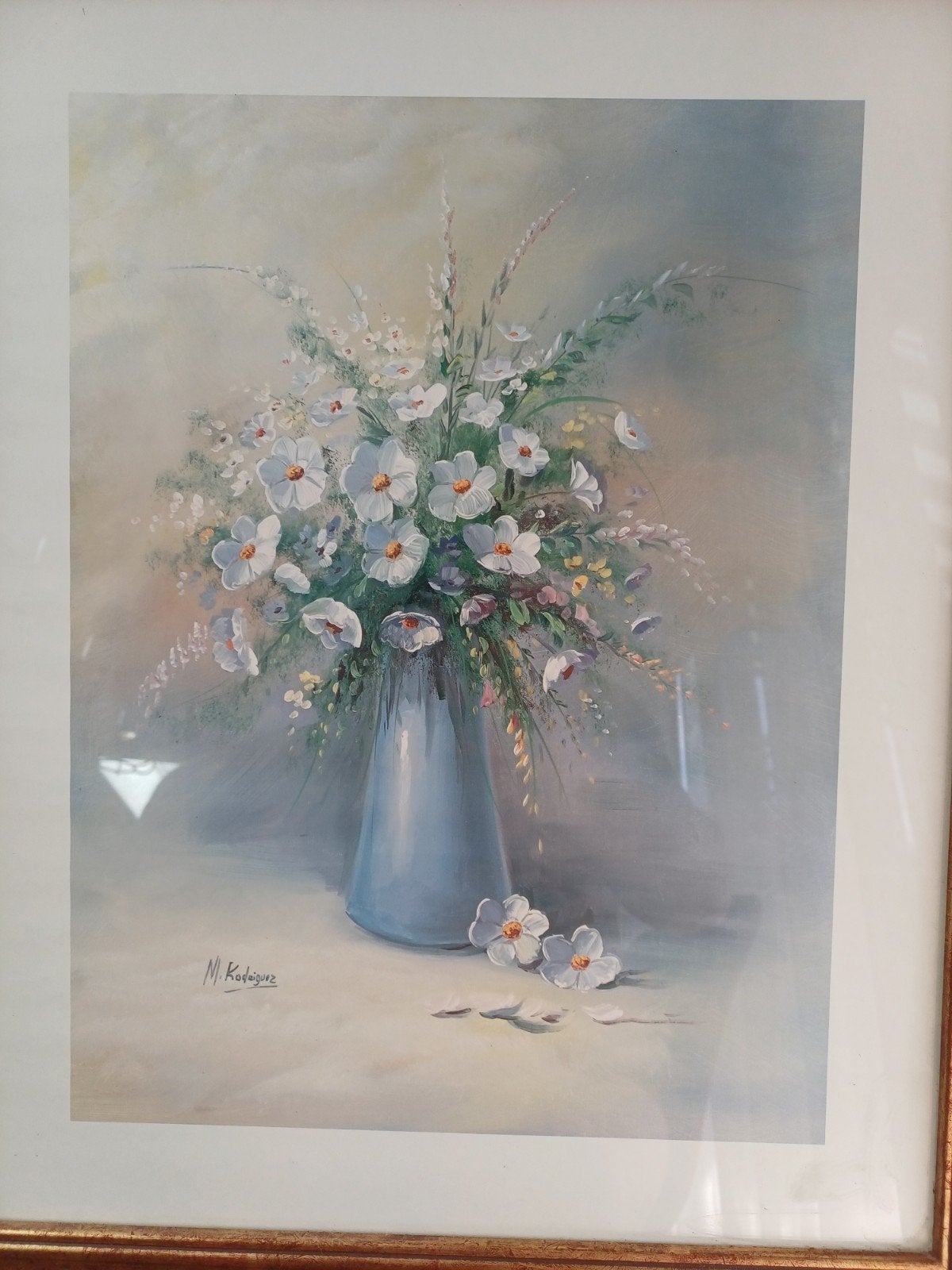 Schilderij: Bloemenvaas met witte bloemen, gesigneerd, Ophalen of Verzenden