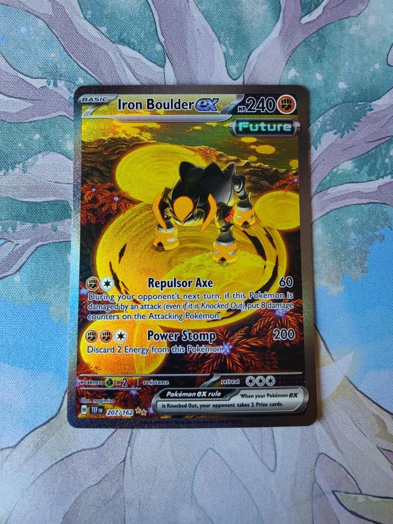 Pokemon temporal forces iron boulder ex illustration 207/162, Ophalen of Verzenden, Nieuw, Losse kaart, Foil