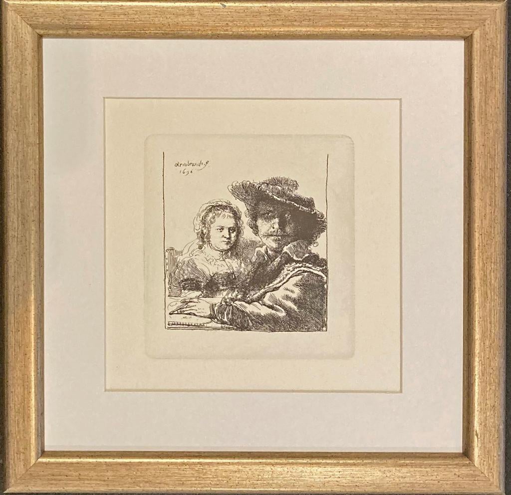ets van Rembrandt, Antiek en Kunst, Ingelijst, Ets, 23 cm, Portret