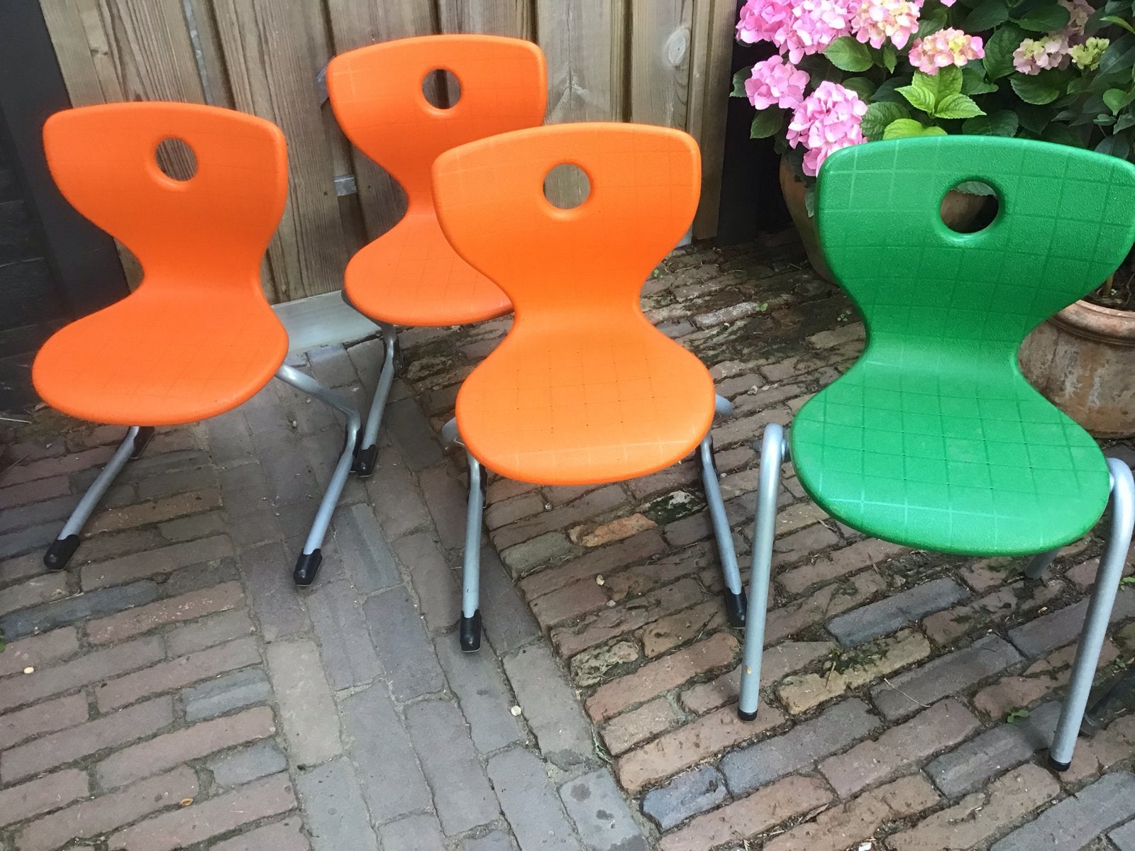 Verner Panton kinderstoeltjes - set van 4 design, Ophalen, Kunststof, Gebruikt, Overige kleuren