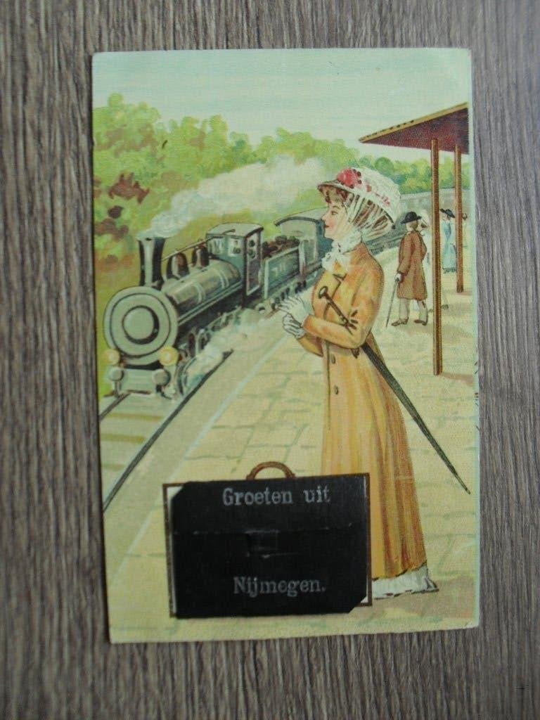 Leporello oude postkaart groeten Nijmegen uittrekbare foto's, Verzamelen, Ophalen of Verzenden, 1920 tot 1940, Ongelopen, Voertuig