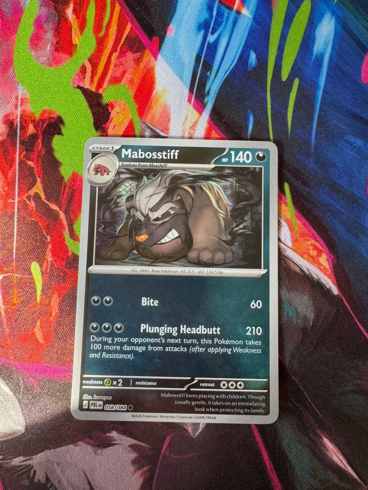 Pokémon kaarten Mabosstiff #58 Reverse holo, Ophalen of Verzenden, Zo goed als nieuw, Losse kaart