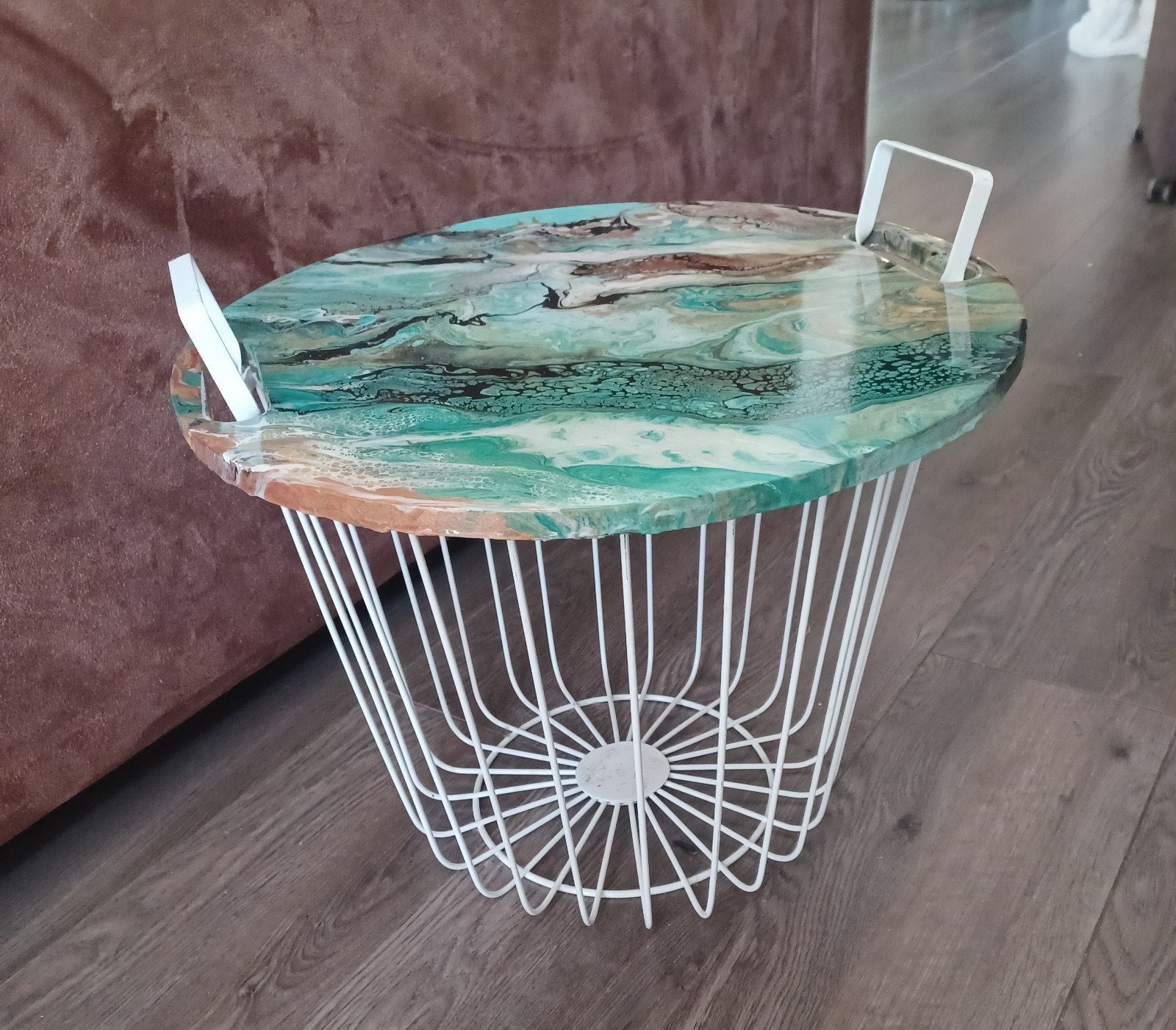 Handgemaakt Bijzettafeltje met Acryl Gietkunst en Epoxy, Huis en Inrichting, Ophalen, Rond, Nieuw, Modern, Uniek, Handgemaakt
