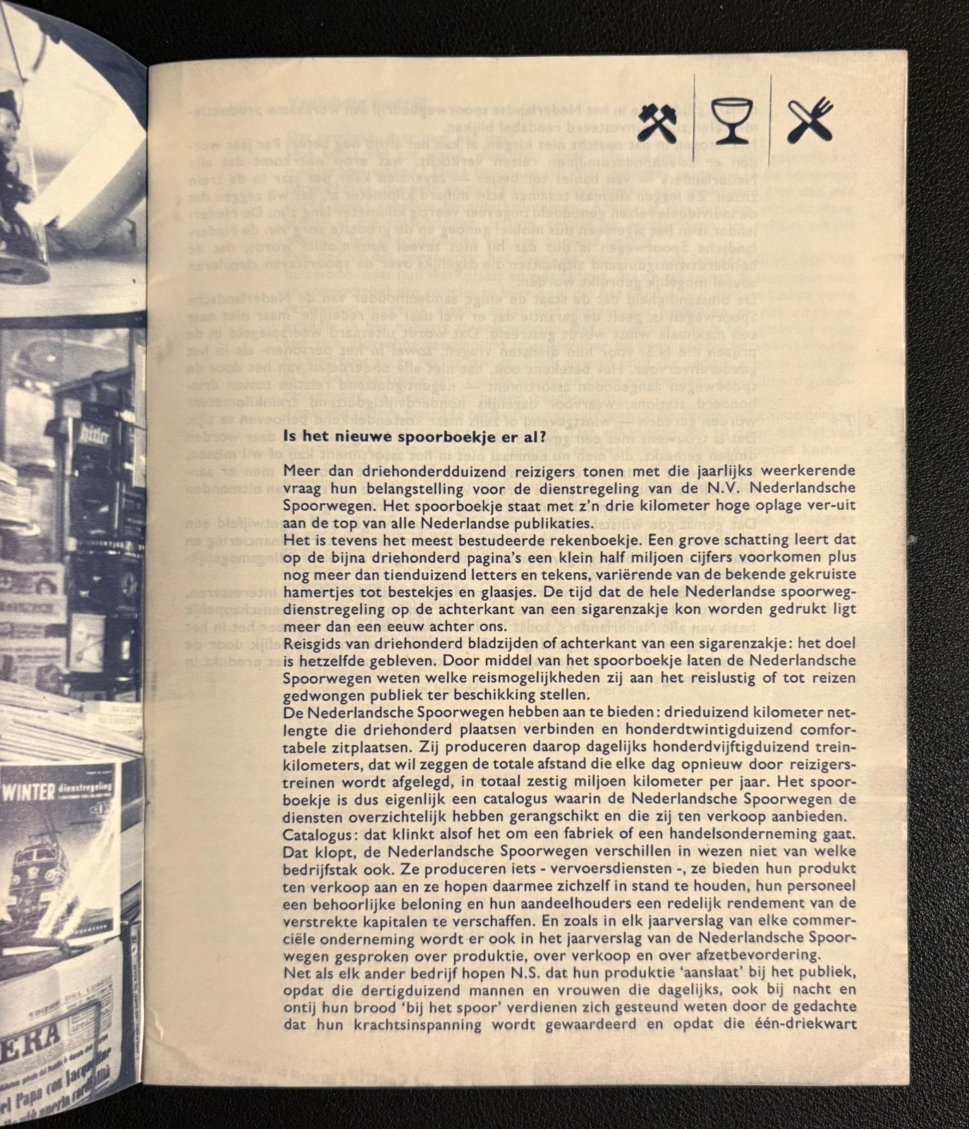 Brochure NS ‘Wat niet in de dienstregeling staat’ (jaren 50), Ophalen of Verzenden, Zo goed als nieuw, Trein, Boek of Tijdschrift