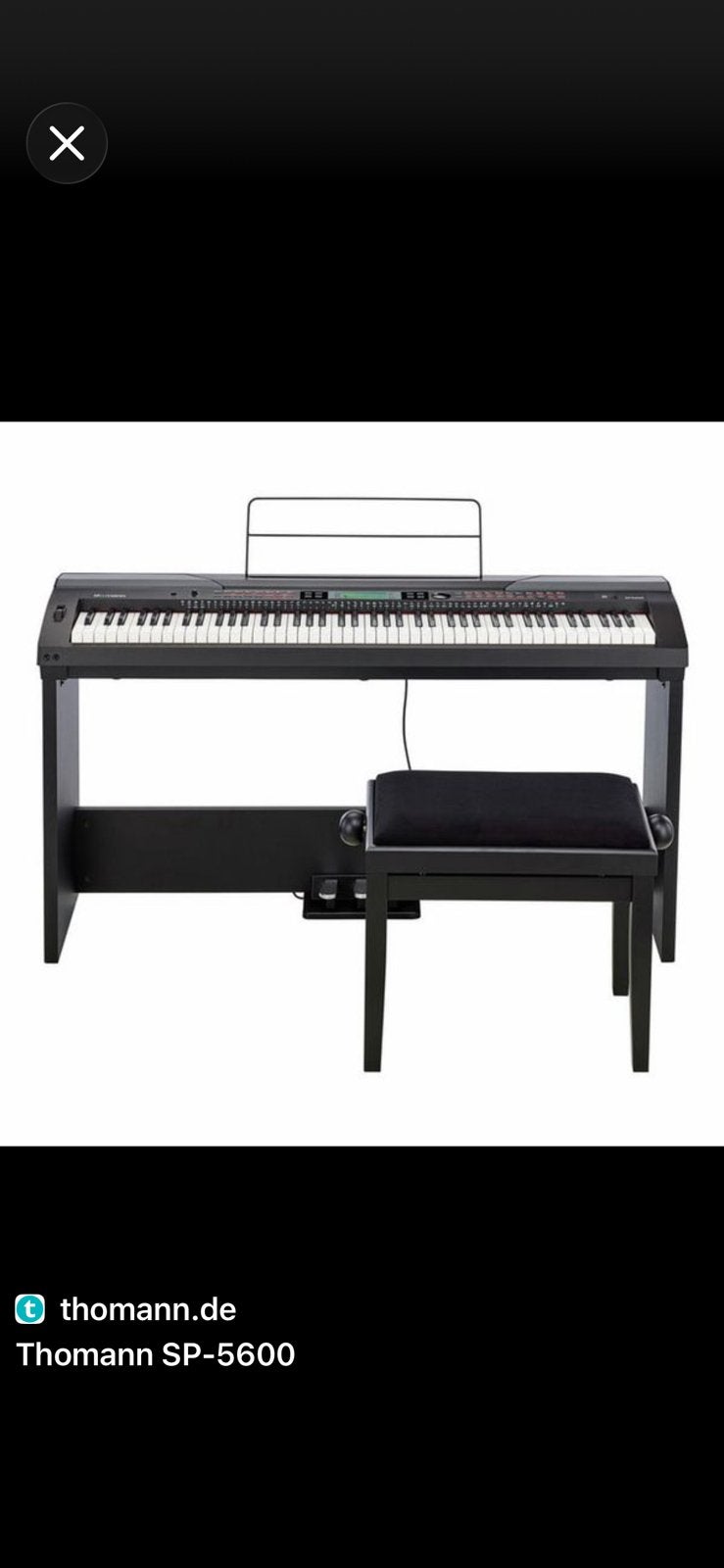 Thomann SP-5600 digitale piano, onderstel, 3pedalen & bankje, Ophalen, Zo goed als nieuw, Zwart