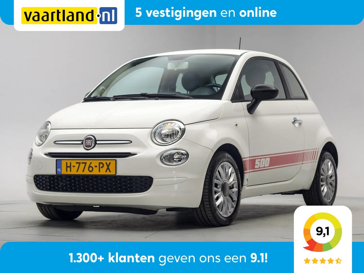 Fiat 500 0.9 TwinAir Turbo Young [ Airco LED LM velgen ], Auto's, Fiat, Wit, Origineel Nederlands, Bedrijf, Handgeschakeld