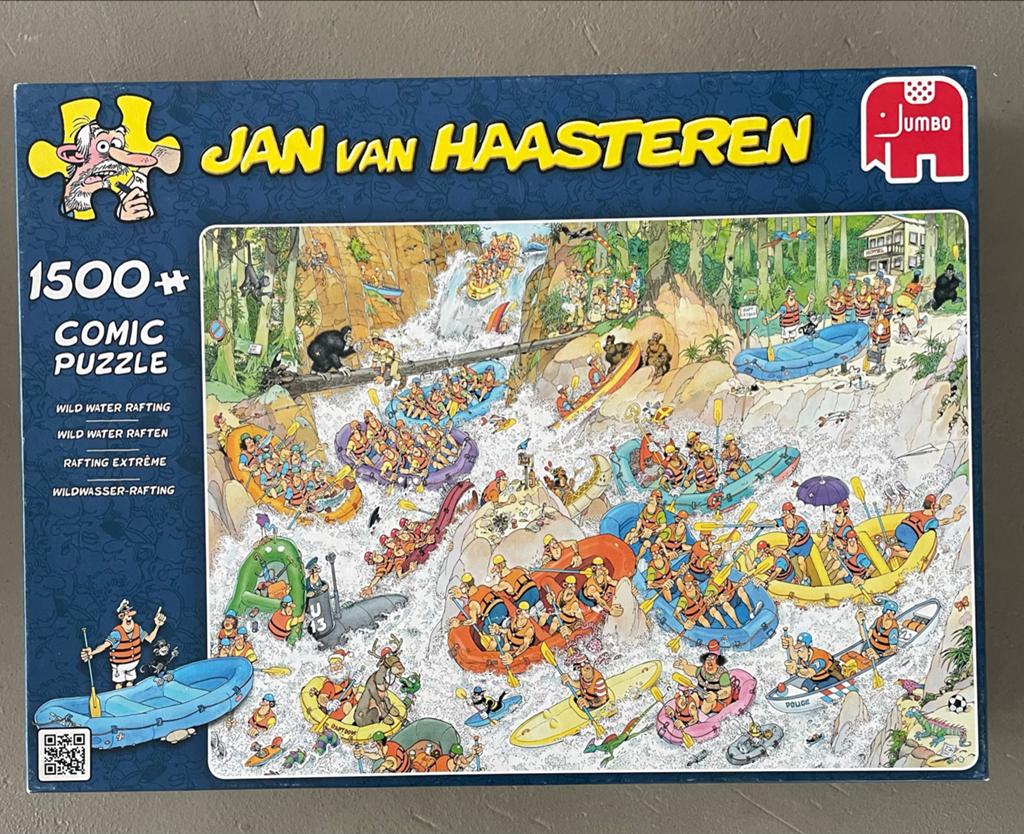 Jan van Haasteren wild water raften, puzzel 1500 Stukjes, Ophalen of Verzenden, 500 t/m 1500 stukjes, Zo goed als nieuw, Legpuzzel