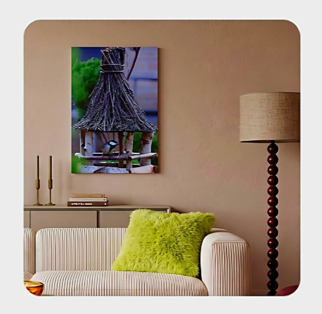 Luxe Canvas 'Koolmees in Vogelhuisje' incl Baklijst 40x60cm, 50 – 75, Minder dan 50 cm, Oorspronkelijke maker, Verzenden