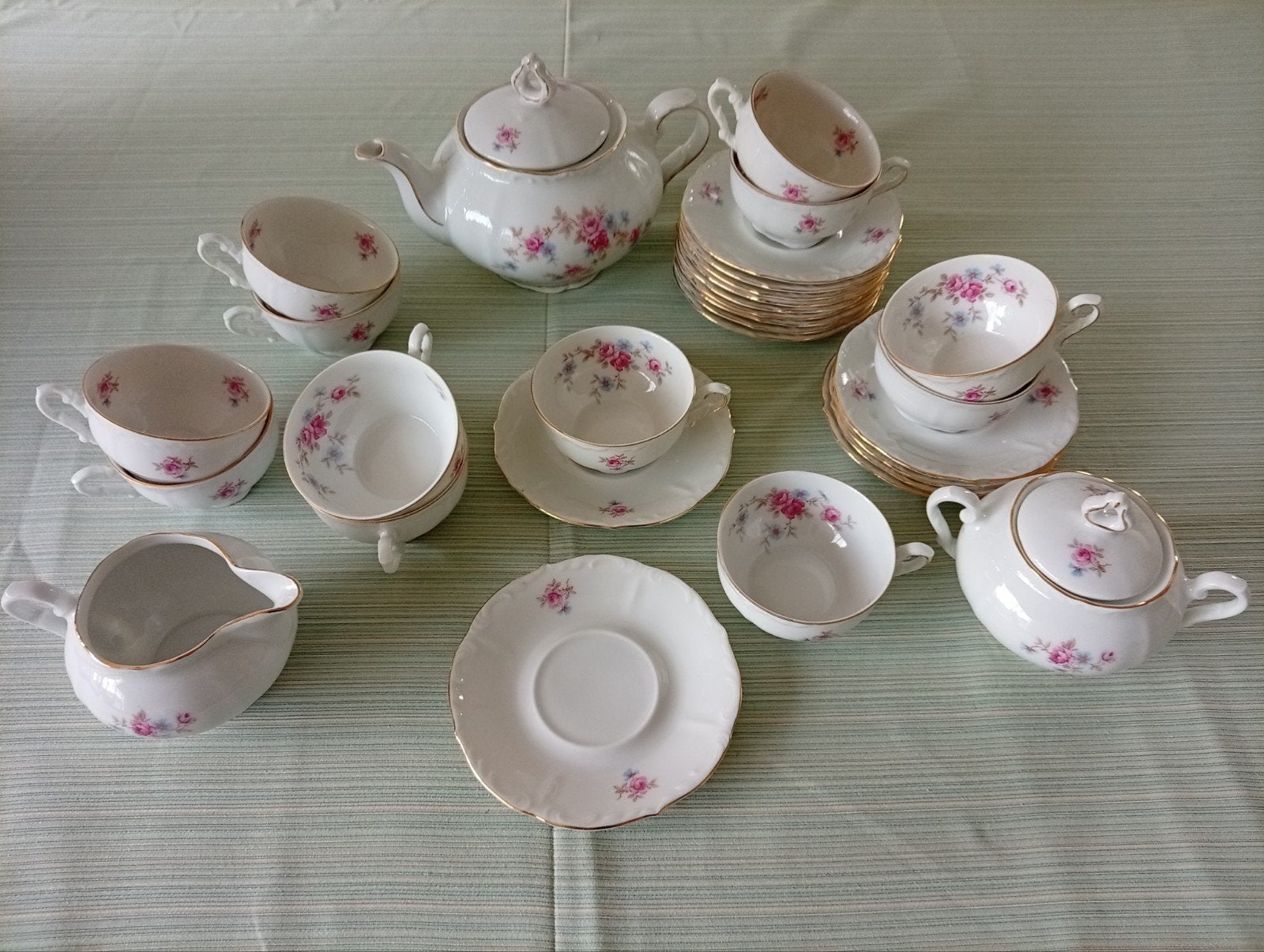 Vintage Barock Bavaria theeservies met rozen decor, Overige merken, Vintage, Ophalen of Verzenden, Zo goed als nieuw