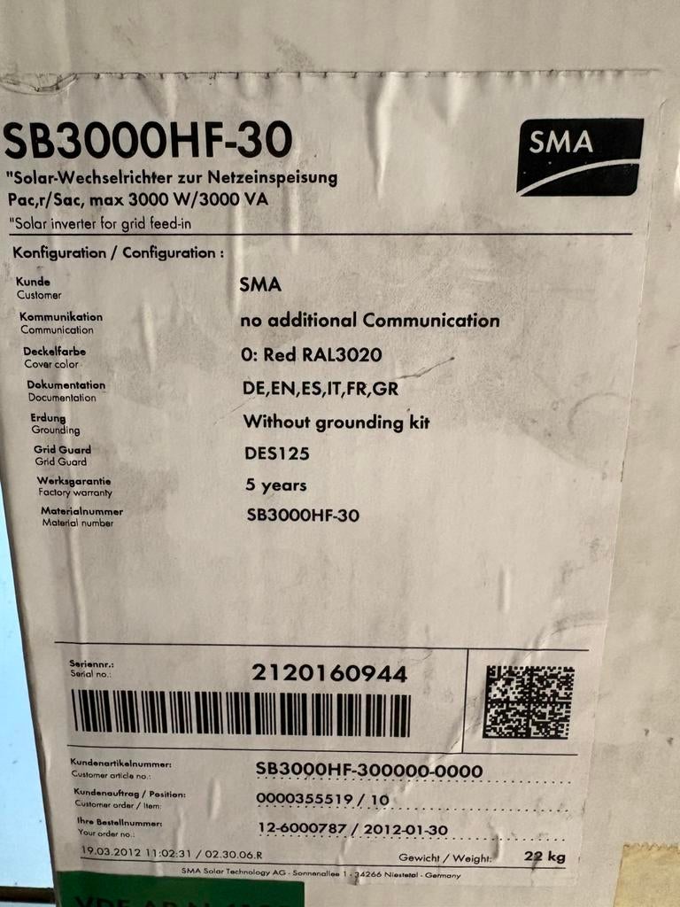 Omvormer sma 3000, Ophalen, Nieuw