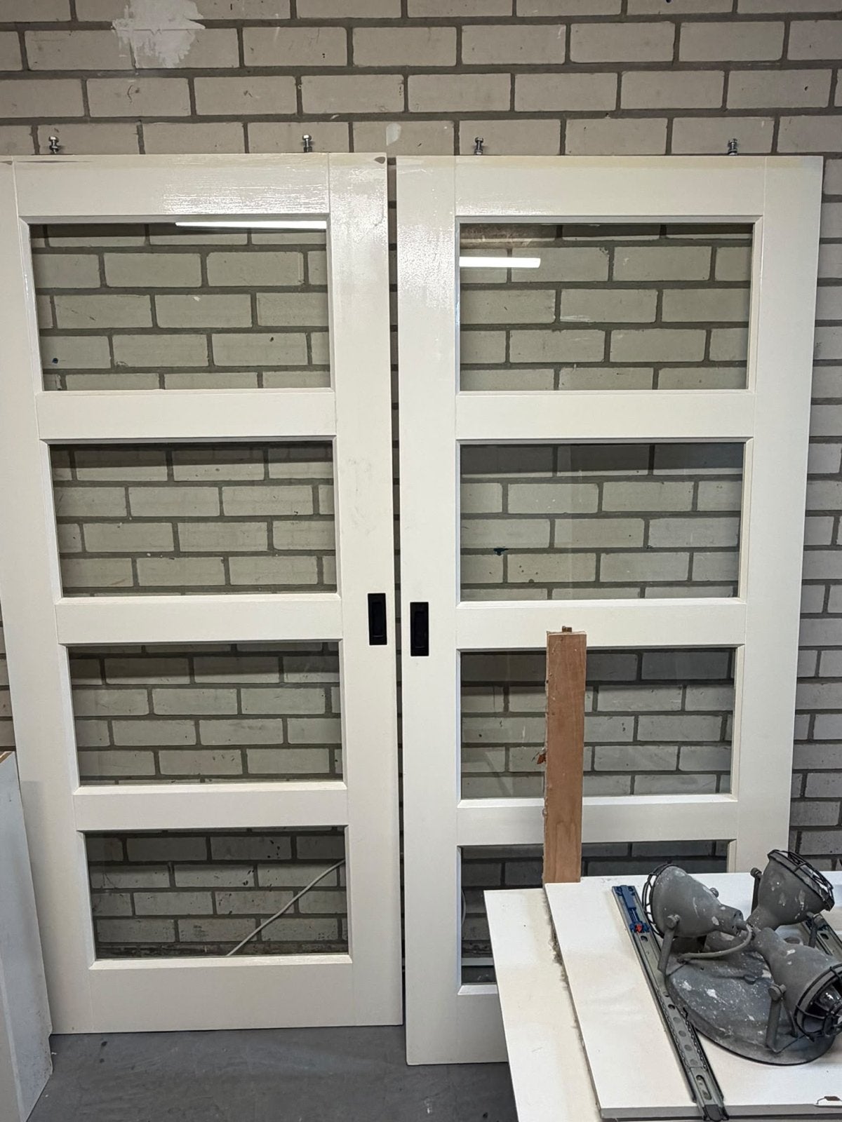 2 Schuifdeuren met glas en rails - 88x202 cm, Ophalen, Gebruikt, 80 tot 100 cm, Binnendeur