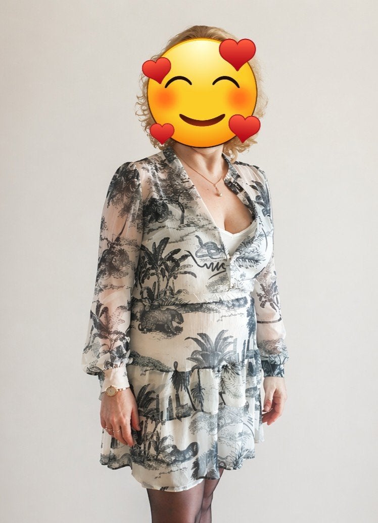 Shoeby jurk Chicago met all over print zwart/wit, Maat 46/48 (XL) of groter, Ophalen of Verzenden, Grijs, Boven de knie