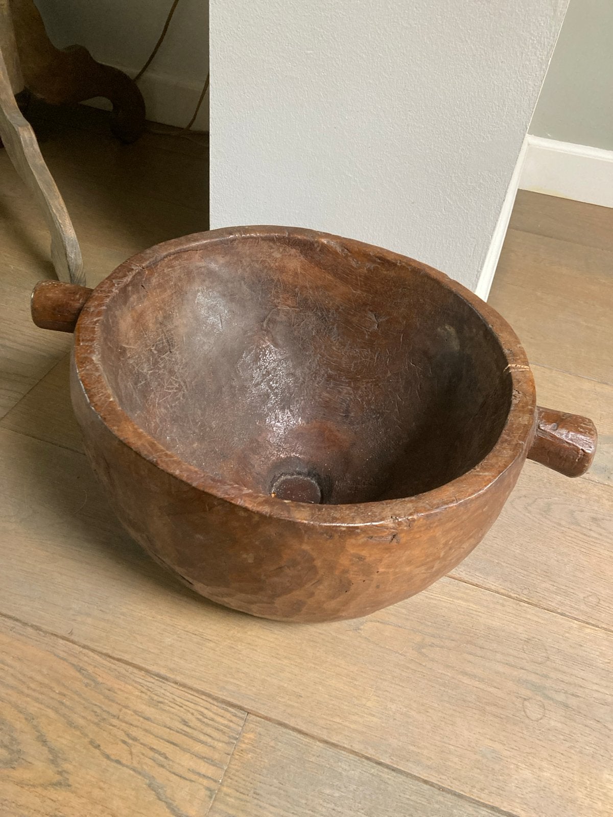 Grote houten bak / vijzel met handvatten, Ophalen of Verzenden