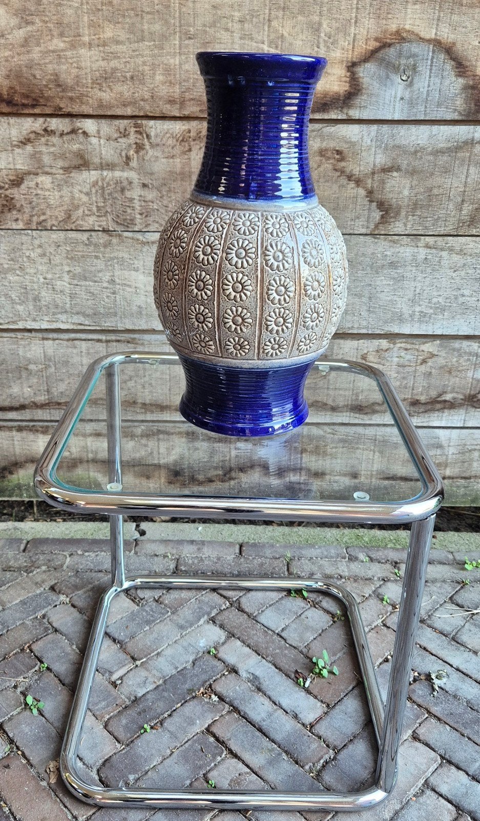 Vintage Jasba Keramiek Vaas - Kobaltblauw & Bloemenreliëf, Ophalen