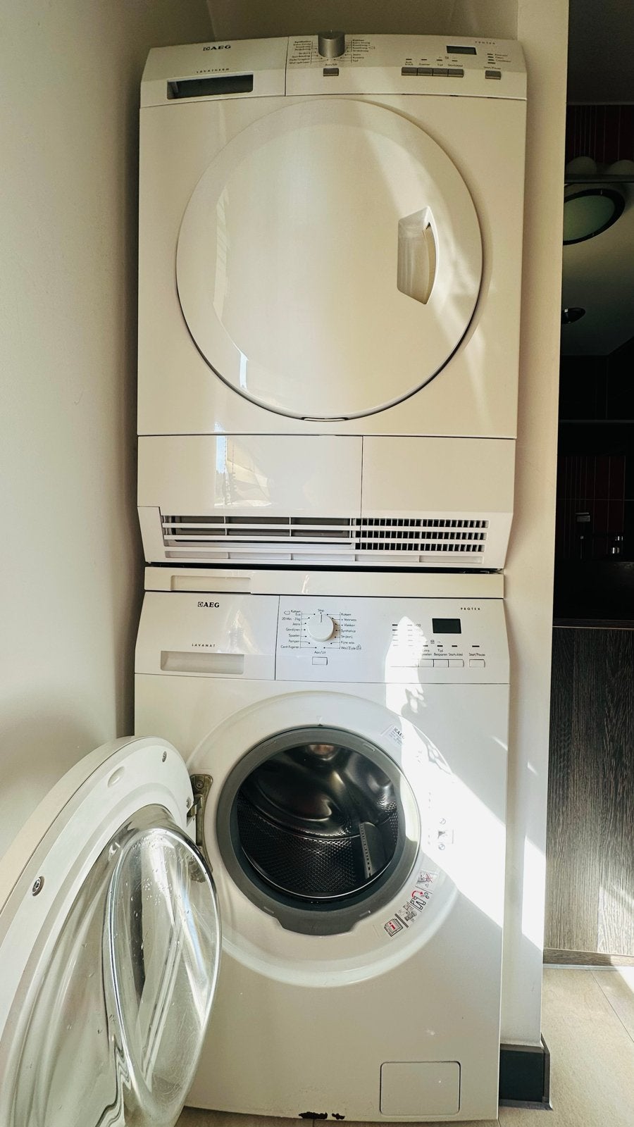 AEG Lavamat Protex wasmachine en Lavatherm Protex droogkast, 6 tot 8 kg, Ophalen, Gebruikt, 85 tot 90 cm