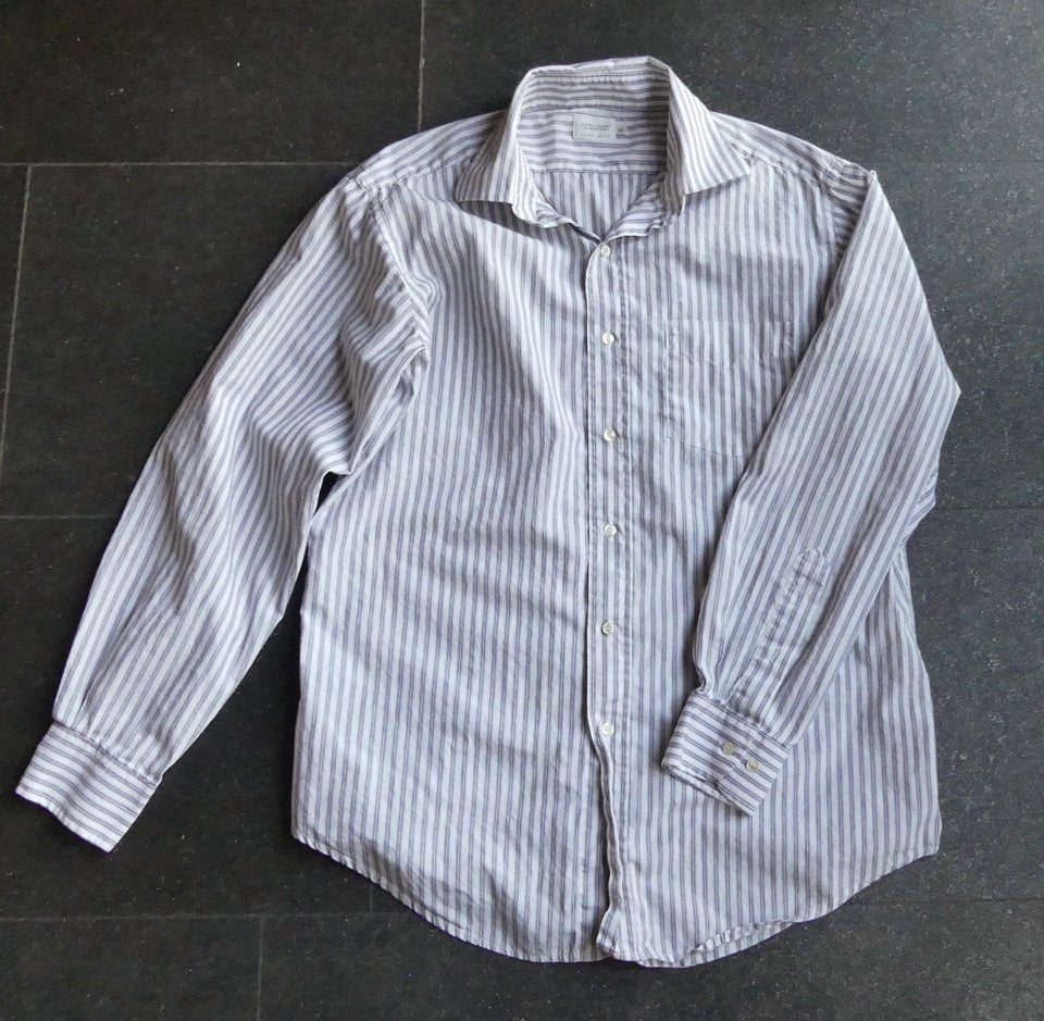 Benetton overhemd wit blauwe streep maat M, Benetton, Wit, Gedragen, Halswijdte 39/40 (M)