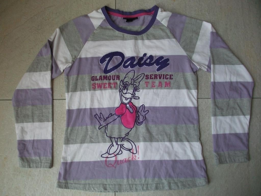 Disneyland longsleeve Katrien Duck grijs /lila gestreept 164, Meisje, Ophalen of Verzenden, Zo goed als nieuw, Shirt of Longsleeve