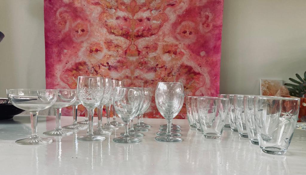Kristallen geslepen wijn/aperitief en limonade glazen, Verzamelen, Ophalen, Gebruikt, Kristal, Glas of Glazen