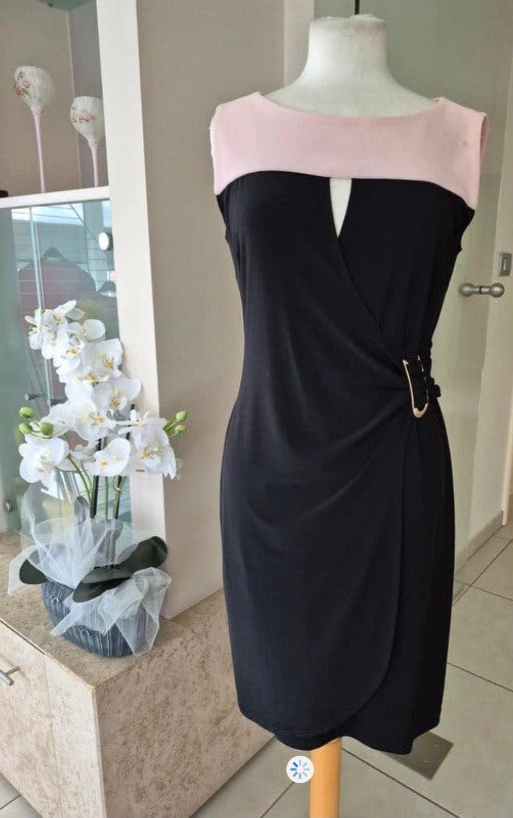 Ribkoff elegante jurk zwart met roze top metaal detail 42, Maat 42/44 (L), Zo goed als nieuw, Onder de knie, Meerkleurig