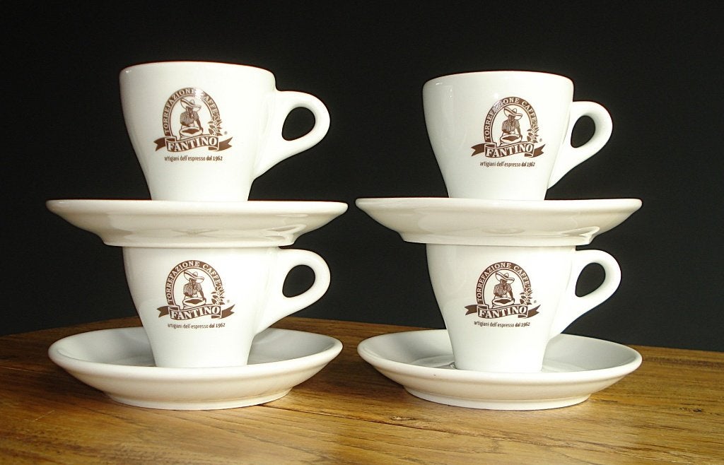 Nieuw: 4 Caffé Fantino Espresso kopjes en schotels, Overige merken, Nieuw, Ophalen of Verzenden, Overige stijlen
