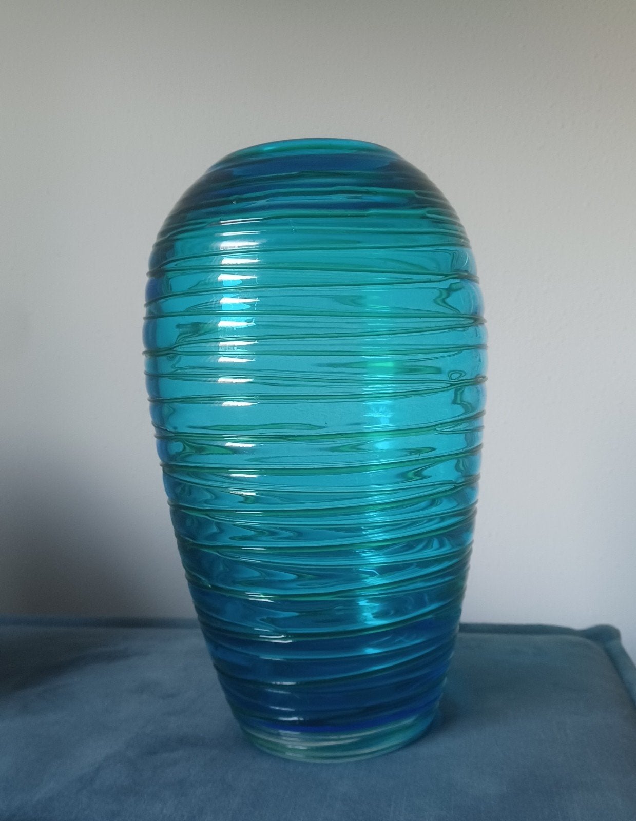 Italiaanse glas vaas Fulvio Bianconi voor Venini Murano, Handgemaakt, Blauw, 27 cm, Ophalen of Verzenden