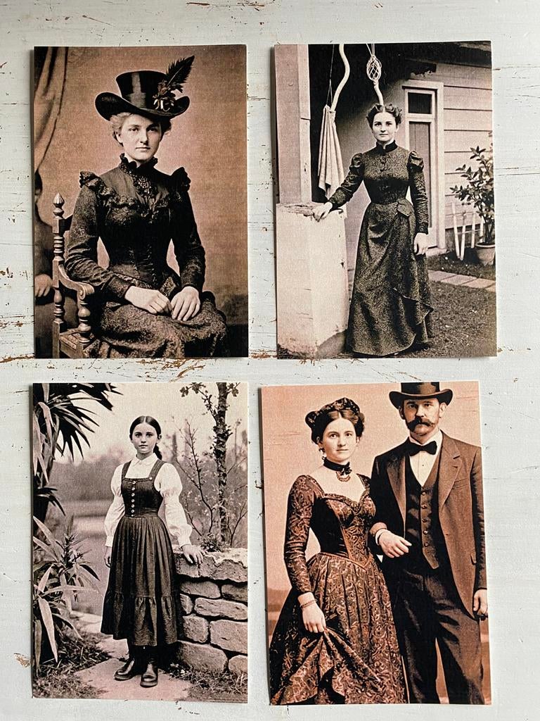 Brocante kaarten set van 4, Ophalen of Verzenden