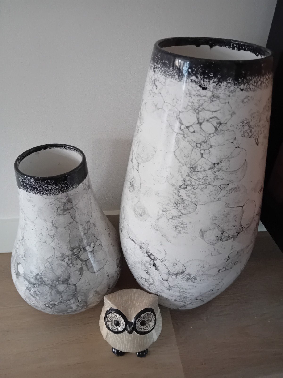 Decoratieve vazen set met uiltje - Wit/Zwart, Ophalen, Wit
