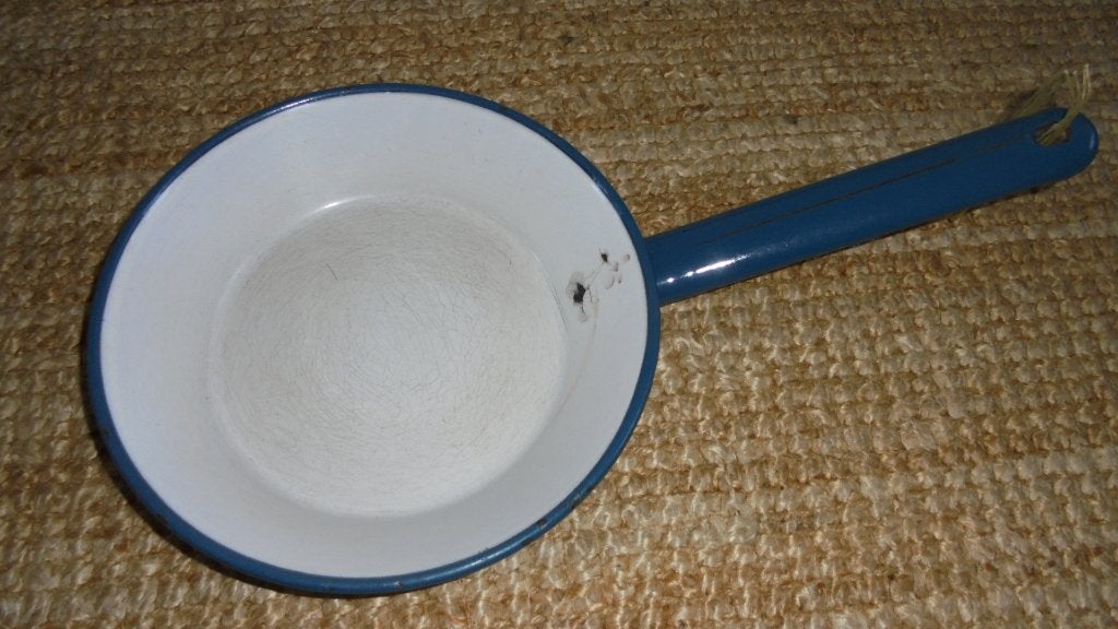 petrol blauw emaille koekenpan met bies, doorsnee 21cm, Ophalen of Verzenden