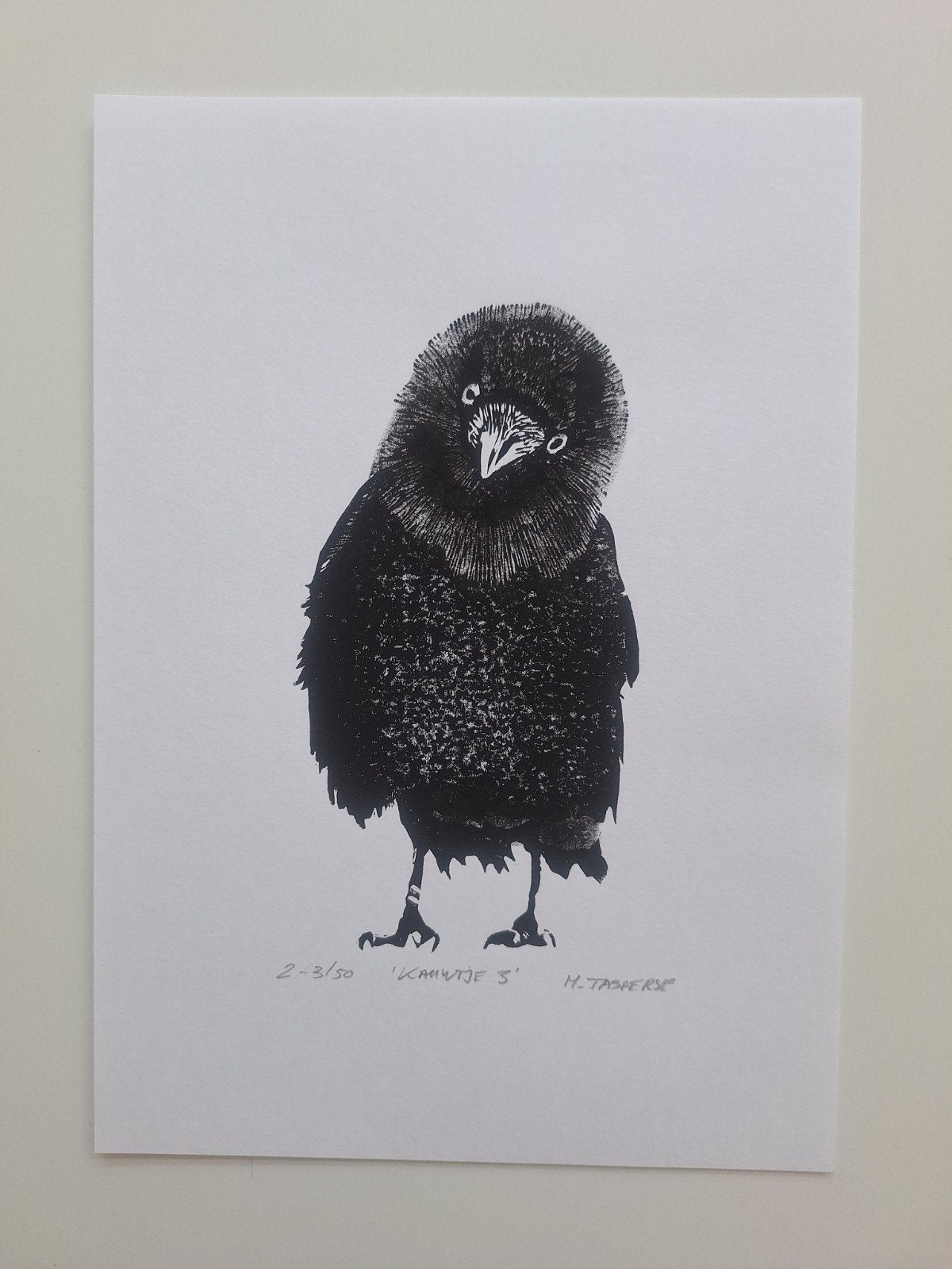 Unieke kraai print 'Kauwtje' , genummerd, 2000 tot heden, Origineel, Verzenden, Overige technieken