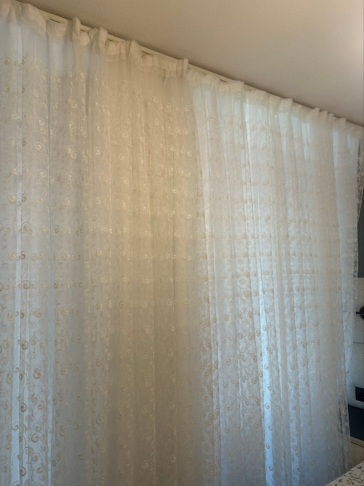 Witte vitrage gordijnen met patroon - 2 stuks, Ophalen, Vitrage, Gebruikt, Wit