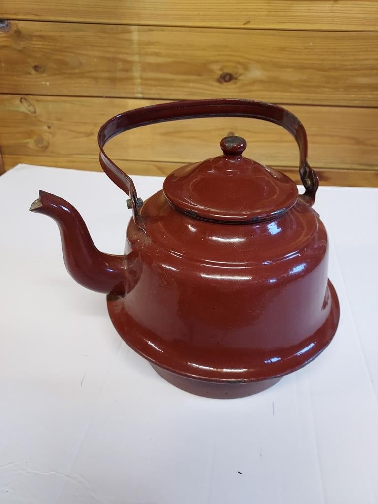 Emaille bruin zakketel en vergiet Bruin € 25.-, Antiek en Kunst, Antiek | Emaille, Ophalen of Verzenden