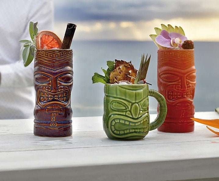 Tiki Longdrink / bekers - keramiek - 3 kleuren  Libbey Nieuw, Ophalen of Verzenden, Nieuw, Overige typen