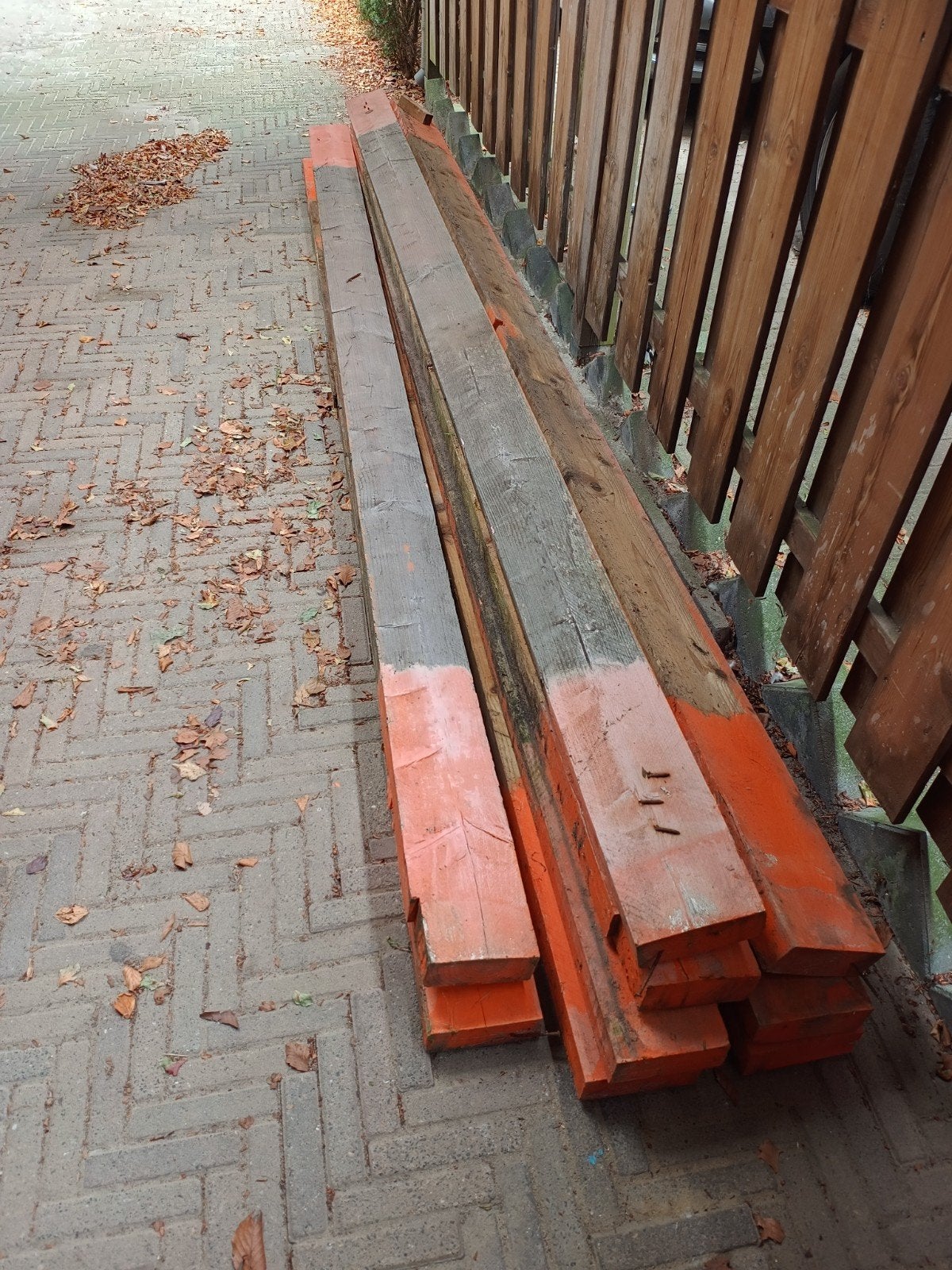 9 gebruikte balken 15,8x5,8x355cm, Ophalen, Gebruikt, Balk, Overige houtsoorten