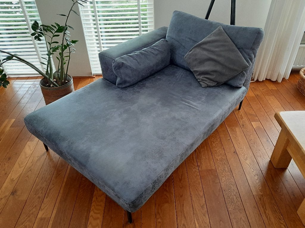 Chaise longue blauw alcatara, Ophalen, Gebruikt, Tweepersoons, Overige materialen
