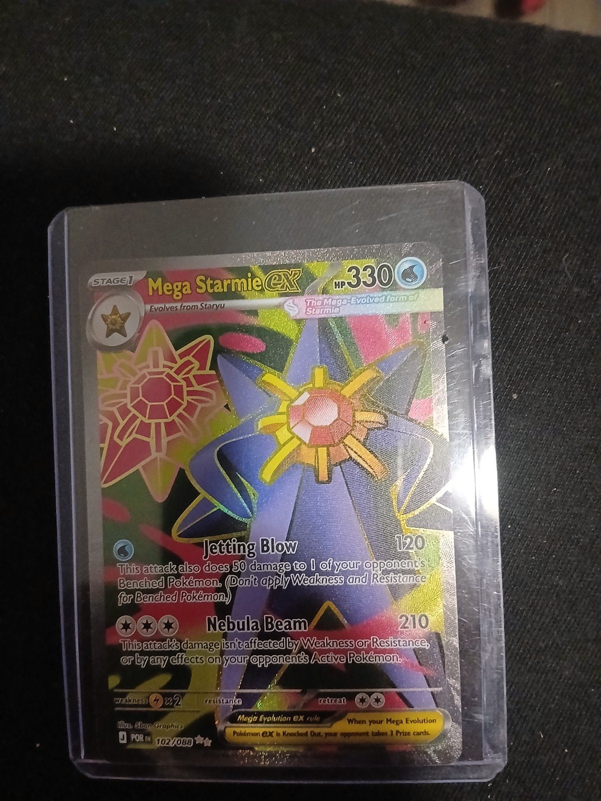 Mega Starmie EX Pokémon Kaart 102/088 - Zeldzaam!, Ophalen of Verzenden, Zo goed als nieuw, Losse kaart, Foil