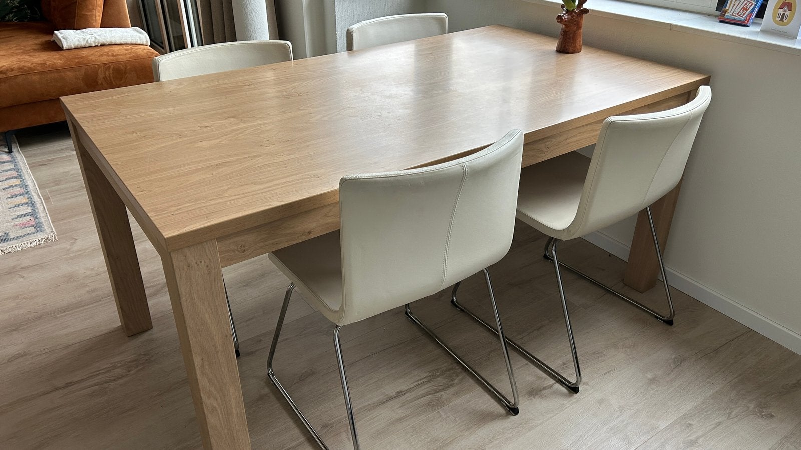 Houten eettafel 90x160, Ophalen, Gebruikt, Eikenhout, 50 tot 100 cm