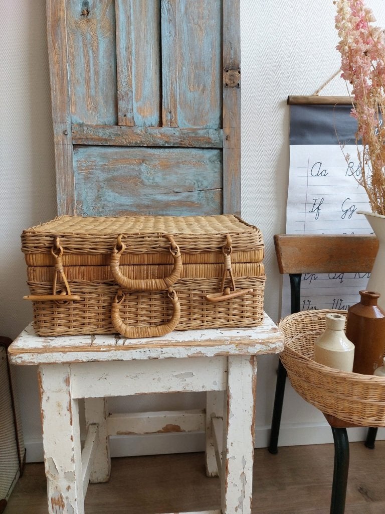 Vintage rieten koffertje, Ophalen of Verzenden