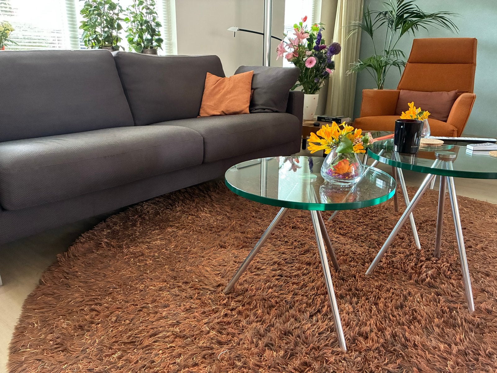 Hoogwaardig Hoogpolig Karpet IJsland - Wol & Linnen - Ø 2.40, Ophalen, Gebruikt, Bruin, Rond