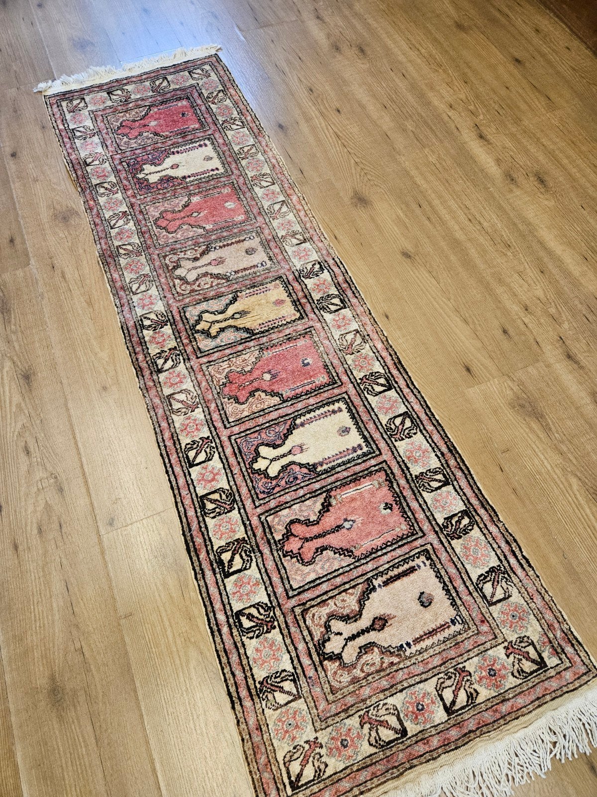 Vintage handgeknoopt oosters tapijt loper zijde 188x58, Huis en Inrichting, Stoffering | Tapijten en Kleden, Info@SlatsAntiek.nl