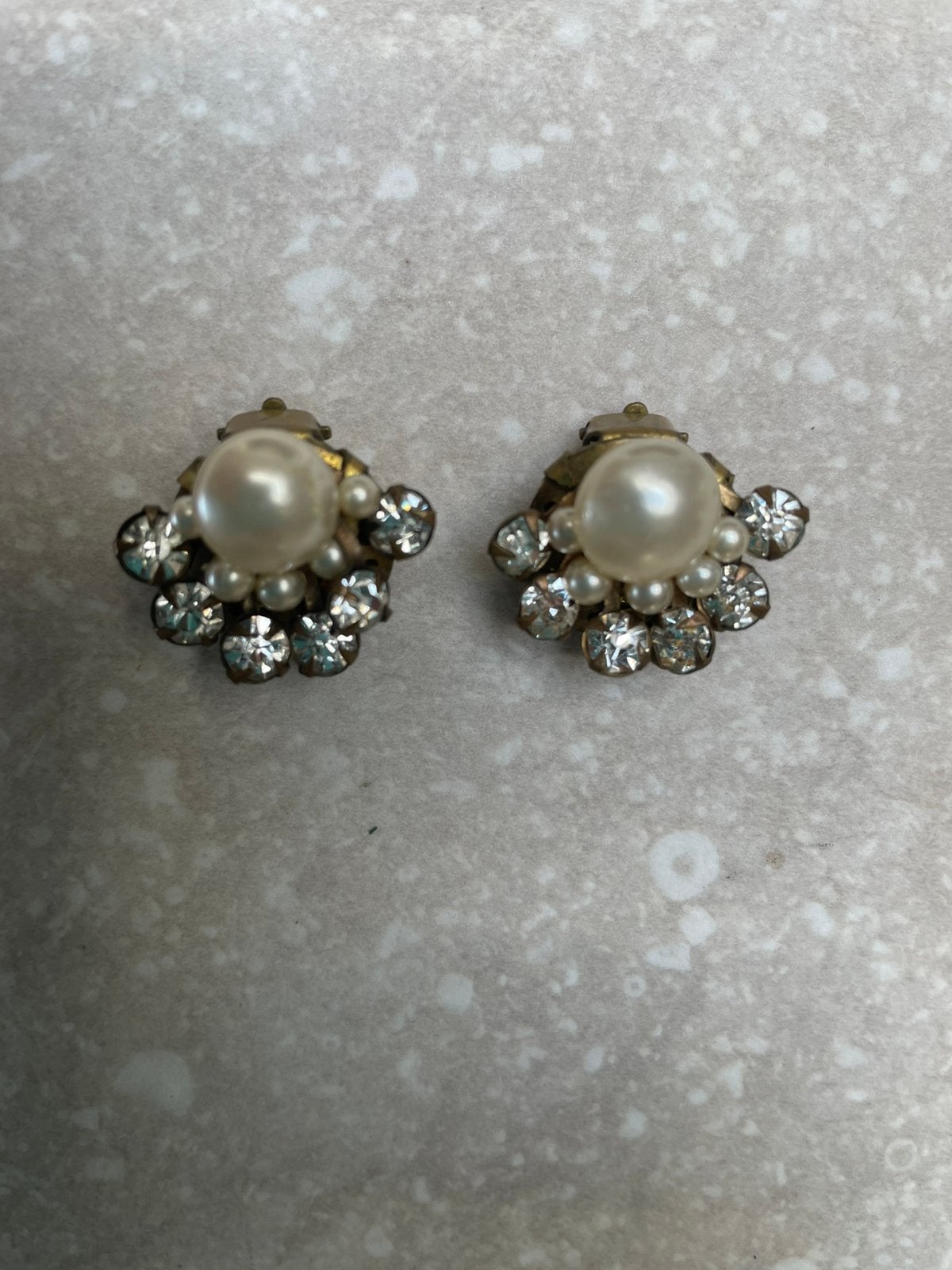 Vintage oorbellen, parel en strass, Ophalen of Verzenden