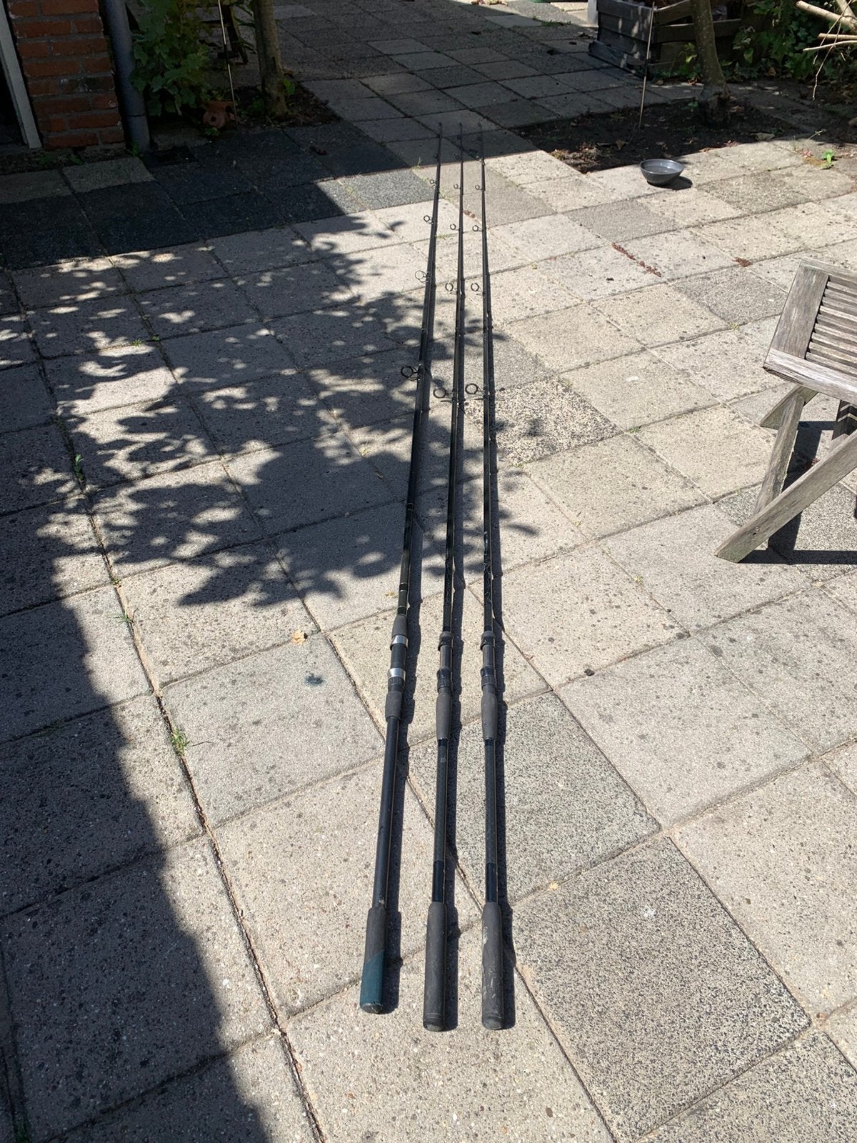 3 zeehengels 3,60 mtr in 1 koop, Watersport en Boten, Hengelsport | Zeevissen, Ophalen, Gebruikt, Werphengel
