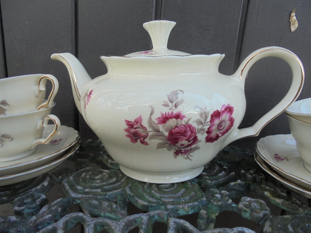 Theeservies MOSA met roze / beige bloemboeket - roos + meer, Antiek en Kunst, Ophalen of Verzenden